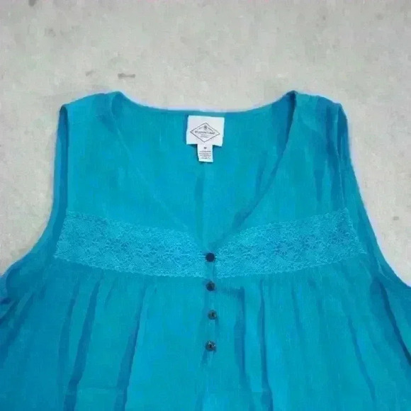 ST. JOHN'S BAY Blue Floaty Crepe Sleeveless Long A-Line Tank Top Women Medium - Picture 2 of 8